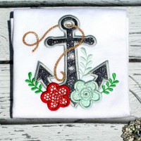 Anchor with Flowers Machine Applique Design